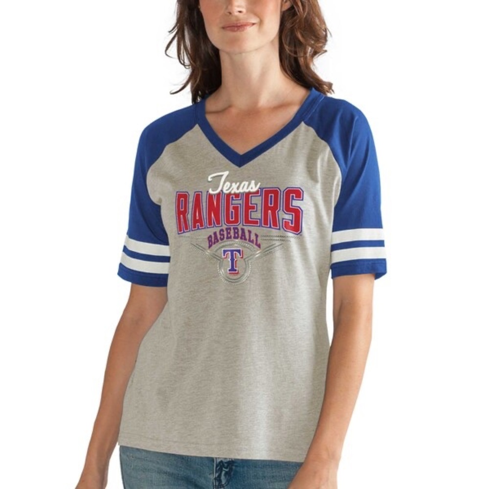 Women's Medium Texas Rangers Heathered Gray/Royal V-Neck T-Shirt
